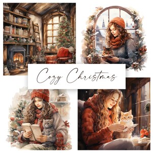 Cozy Christmas Watercolor Clipart - Christmas Card - Christmas Digital Paper - Cottagecore Illustrations -Aesthetic, Rustic Xmas - PNG - JPG