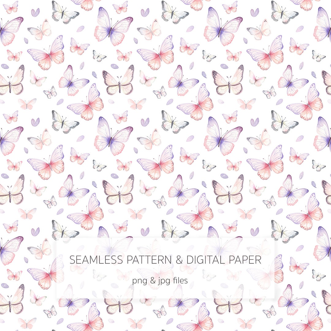Butterflies Digital Paper Png JPG - Watercolor Butterfly Seamless ...