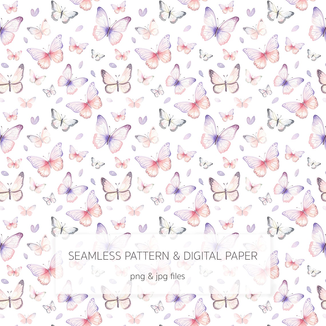 Butterflies Digital Paper Png JPG - Watercolor Butterfly Seamless ...