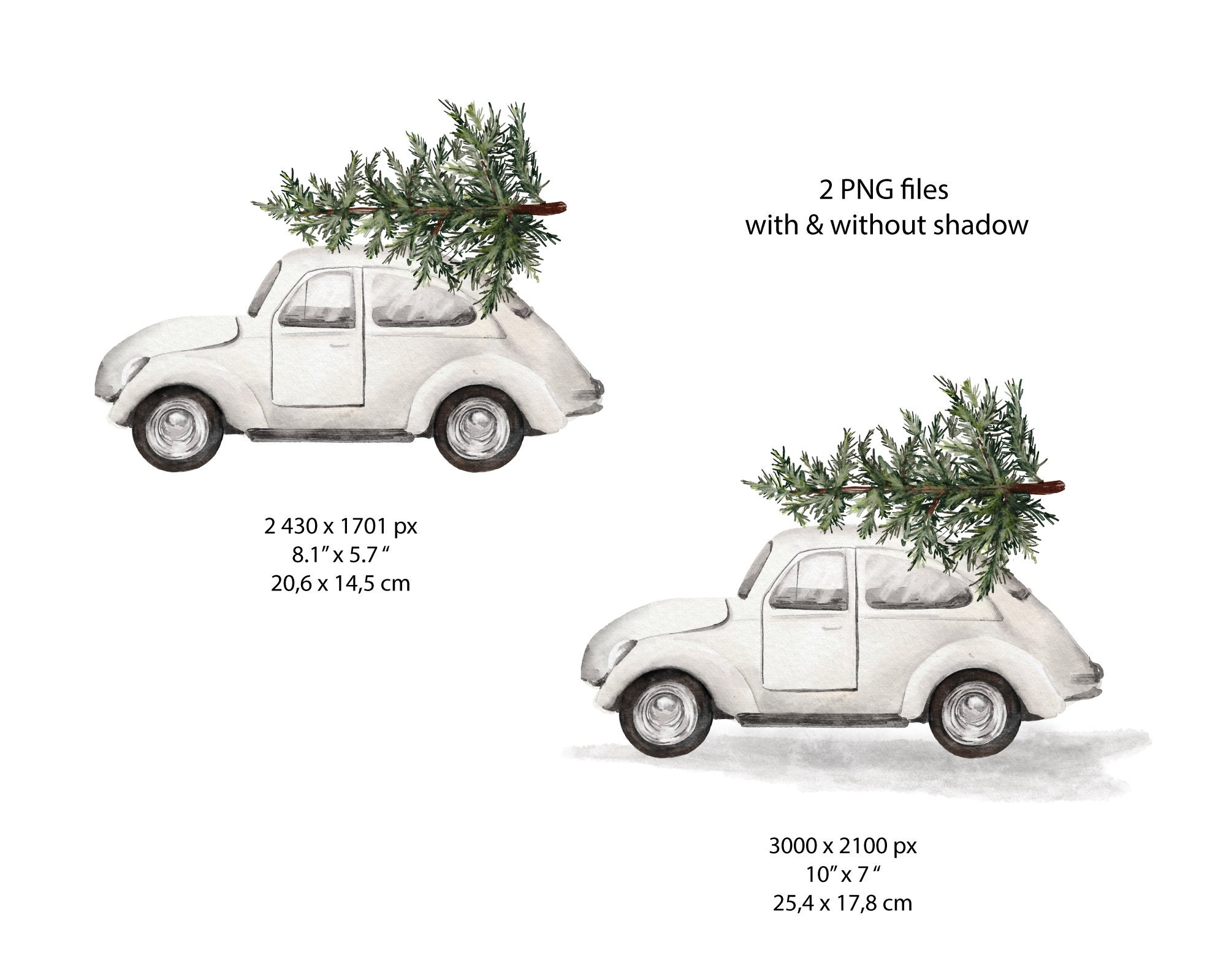 Weihnachtsbaum auf dem Auto, dekorative Christmas Ornament, Art  Illustration mit Aquarell auf weißem Hintergrund gemalt Stockfotografie -  Alamy