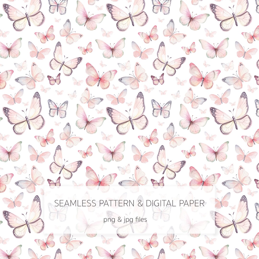 Butterflies Digital Paper Png JPG - Watercolor Butterfly Seamless ...