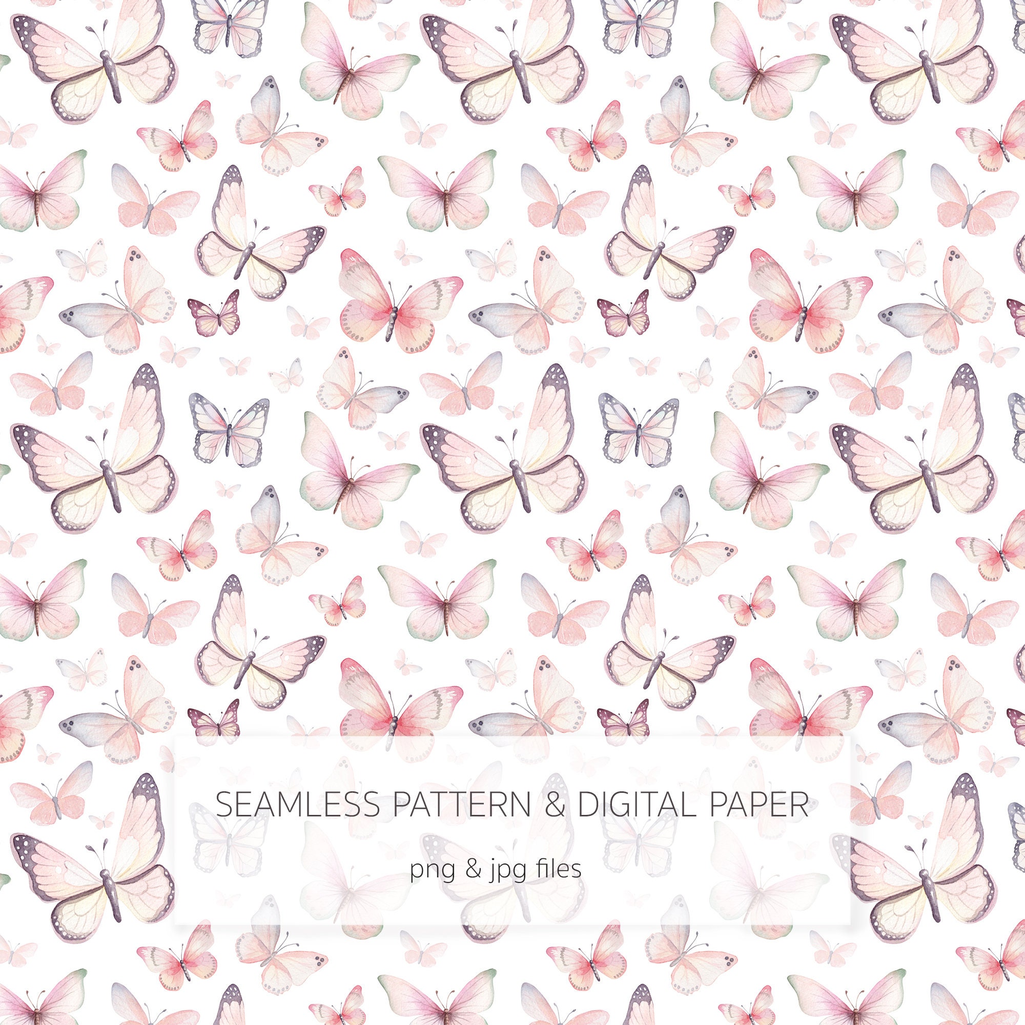 Butterflies Digital Paper Png JPG - Watercolor Butterfly Seamless ...