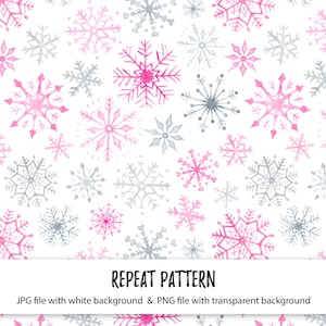 Roze en grijze sneeuwvlok digitaal papier, naadloze herhalingspatroon, aquarel, handgeschilderd, kerstverpakking, Instant-bestand downloaden 35