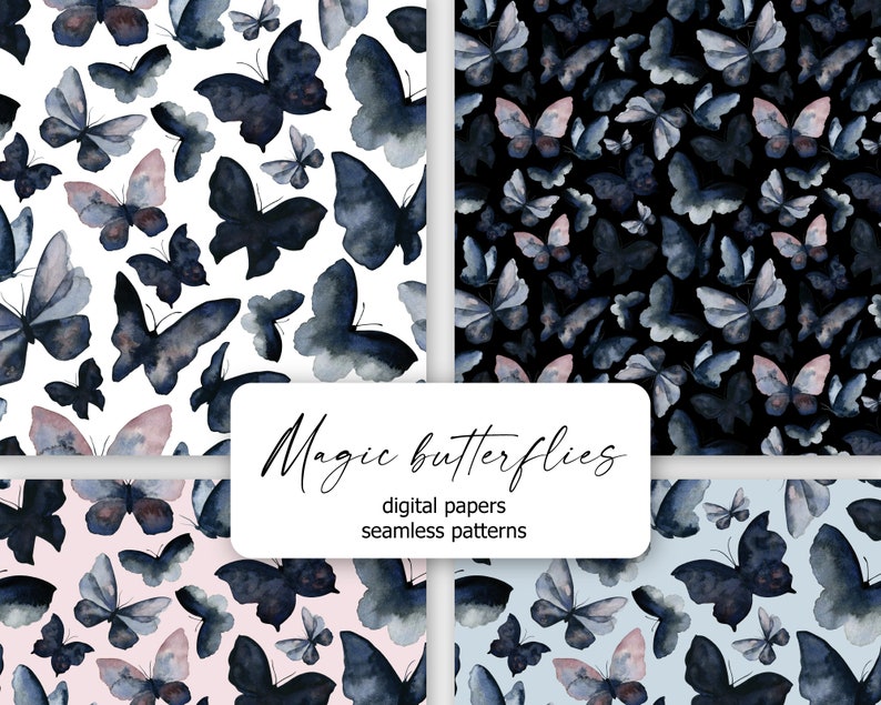 Butterfly Seamless Pattern, Digital Paper With Black Butterflies ...