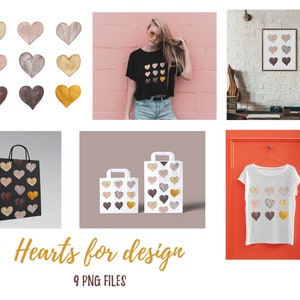 Watercolor Hearts Clipart. Black, Brown, Beige and Gold Hearts Clip Art. Black Lives Matter PNG. Melanin Hearts. Digital Download. 67