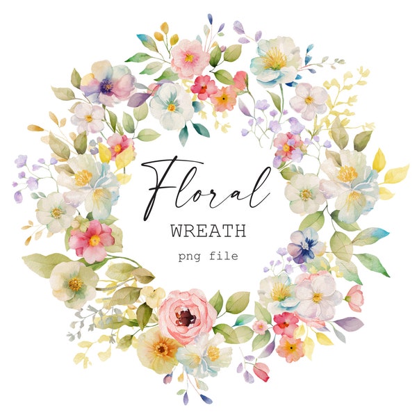 Watercolor Floral Wreath, Floral Clipart, Soft Colors, Summer Flowers Wreath, Cute Floral Wreath, Watercolor Clipart  / m4