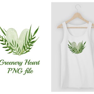 Imágenes Prediseñadas de corazón verde acuarela. Imágenes Prediseñadas de San Valentín. Corazón Verde, Ramitas. Respetuoso del medio ambiente. Hierba, Amor Botánico. Descarga instantánea de archivos 76