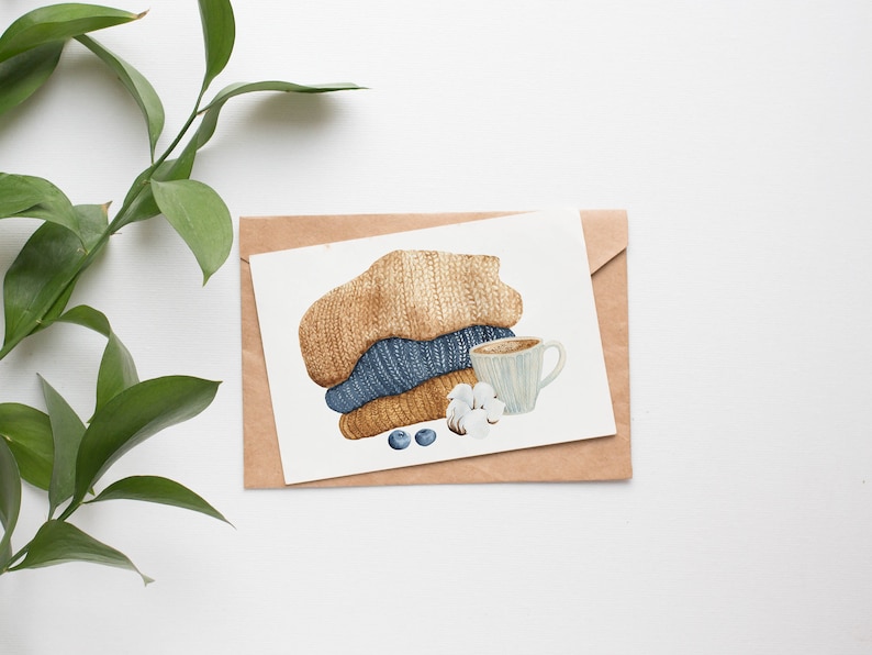 Fall Farmhouse Png 15 Winter Painting of Knit and a \u0421up of \u0421offee Boho Art Cozy illustration Digital downloads Watercolor clip art
