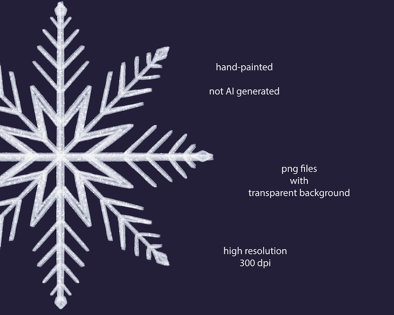 K&ouml;nnte beinhalten: Ein handgemaltes silbernes Schneeflocke mit glitzernder Textur. Die Schneeflocke ist auf einem transparenten Hintergrund isoliert.