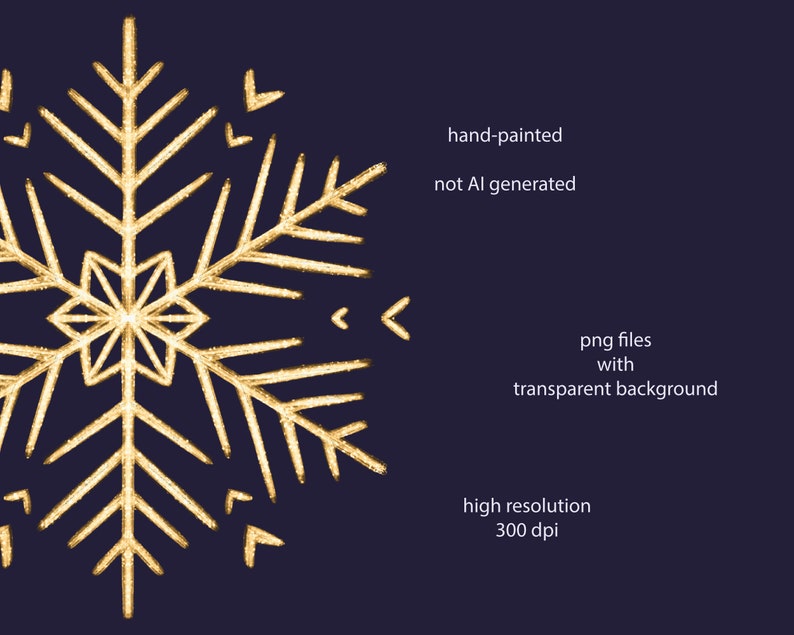 Gyllene snöflinga Clipart - Snöflingor PNG - Jul Clipart - Glitter snöflingor PNG - Jul clipart - Vinter Clip Art - 2607 bild 3