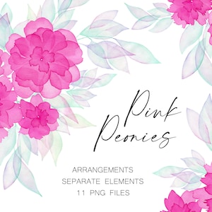 Clipart aquarela de flores rosa, peônias rosa, arranjos delicados de buquês florais, para menina, casamento, png, download instantâneo de arquivo 102