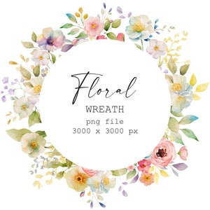 Aquarell Blumenkranz, Blumen Clipart, Blumenrahmen, weiche, fröhliche Farben, Sommer Blumen Clipart, Hochzeit Clipart, Babyparty, PNG / m4
