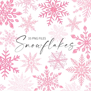 Clipart fiocco di neve - PNG fiocco di neve - Fiocchi di neve rosa - Clipart di Natale - Clip art di Natale - Fiocco di neve scintillante - Colori ragazza - 2607
