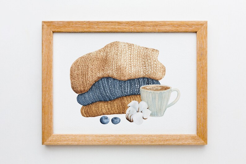Fall Farmhouse Png 15 Winter Painting of Knit and a \u0421up of \u0421offee Boho Art Cozy illustration Digital downloads Watercolor clip art