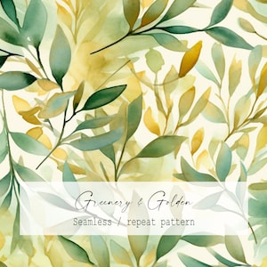 Greenery Digital Paper - Leaves Repeat Pattern - Leaves Seamless Pattern - Leaves Digital Paper - Watercolor Leaves - Leaf Pattern - Fabric