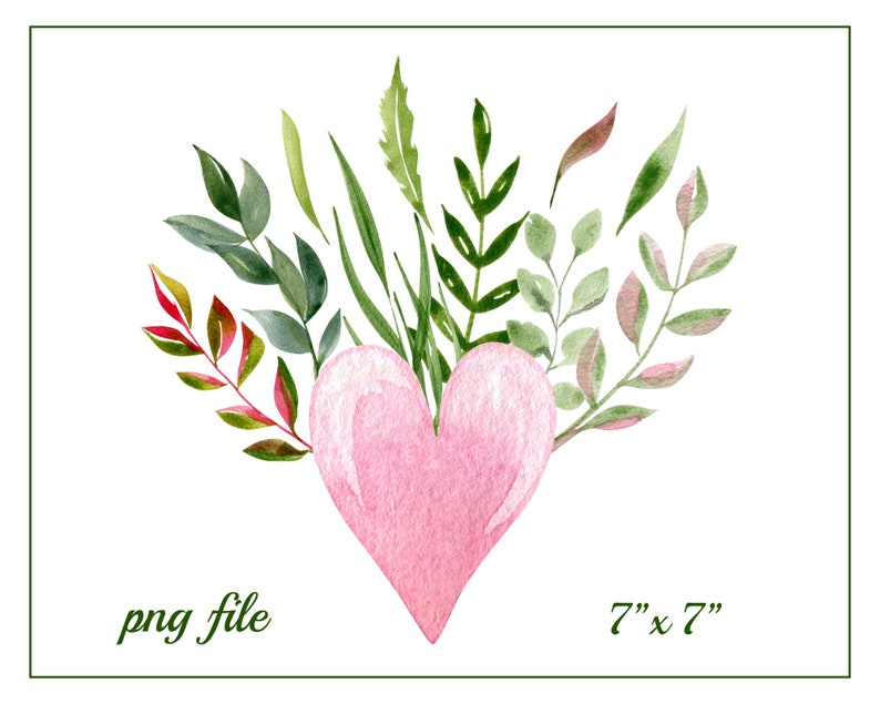 Watercolor Pink Heart Clipart. Floral Heart PNG. Valentines Day Clipart ...