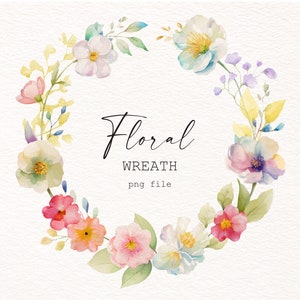 Aquarel bloemenkrans, bloemen clipart, zachte kleuren, zomerbloemen / m4