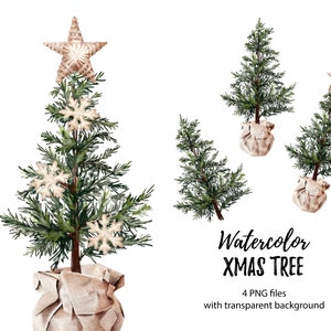 Aquarell Weihnachtsbaum, Tanne mit Dekor in neutralen Farben, authentische und rustikale Weihnachten, naturinspirierte Farben, digitaler Download PNG 105_6
