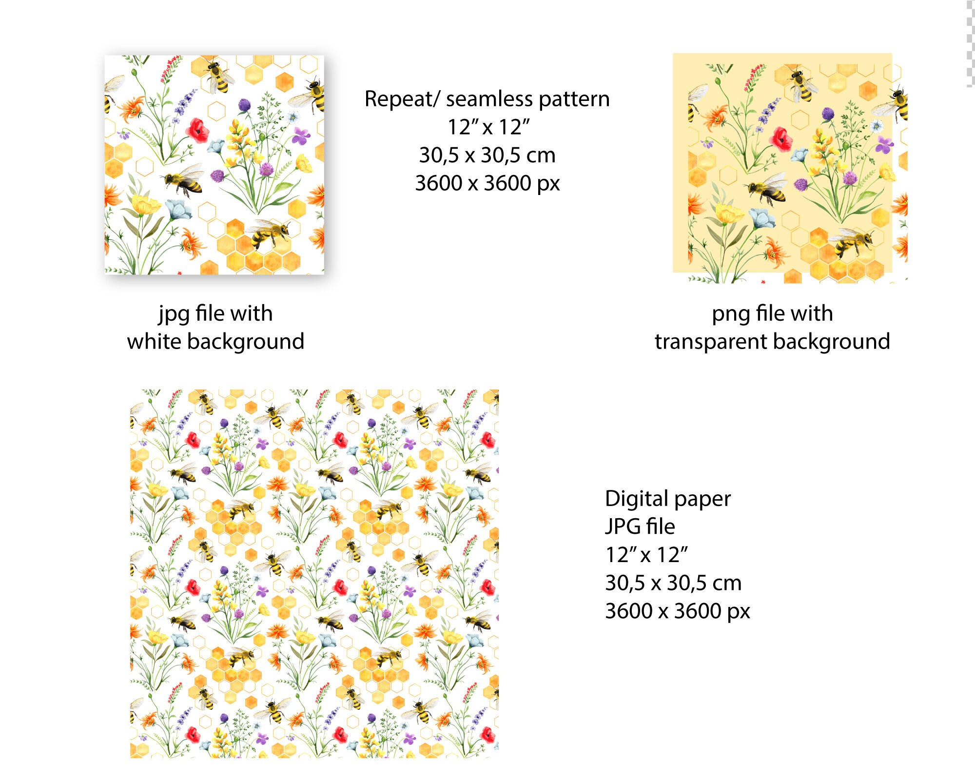Wildflower and Bee Digital Paper Repeat Seamless Pattern - Etsy