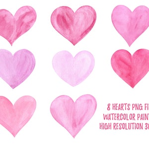 Valentijnsdag PNG. Aquarel harten clipart. Roze, rood, roze harten illustraties. Handgetekend, aquarel, direct bestand downloaden 63_1