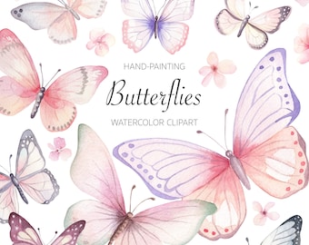 Butterfly Watercolor Clipart PNG - Floral Butterfly Frame - Butterfly Arrangements  - Hand-painting - Butterflies PNG - b1