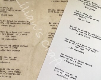 Travel word labels, quotes, phrases, sentiments, manual typewriter typecast