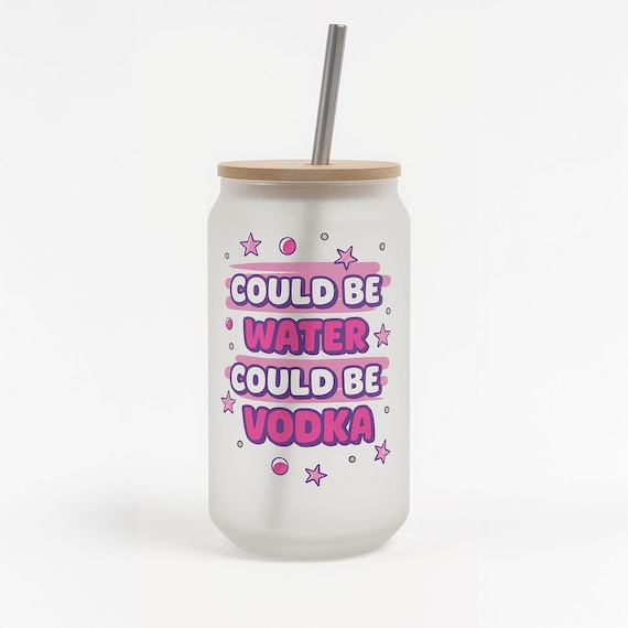 Funny Frosted Glass Tumbler, Bamboo Lid, Metal Straw, 18oz