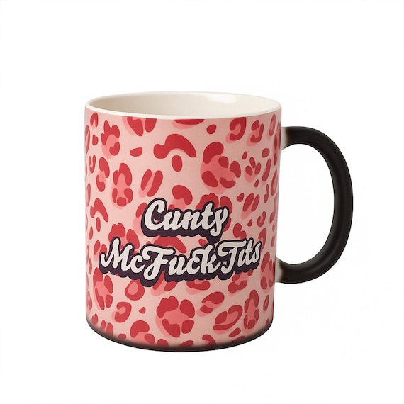 Funny swear word mug - colour changing. pink leopard print design