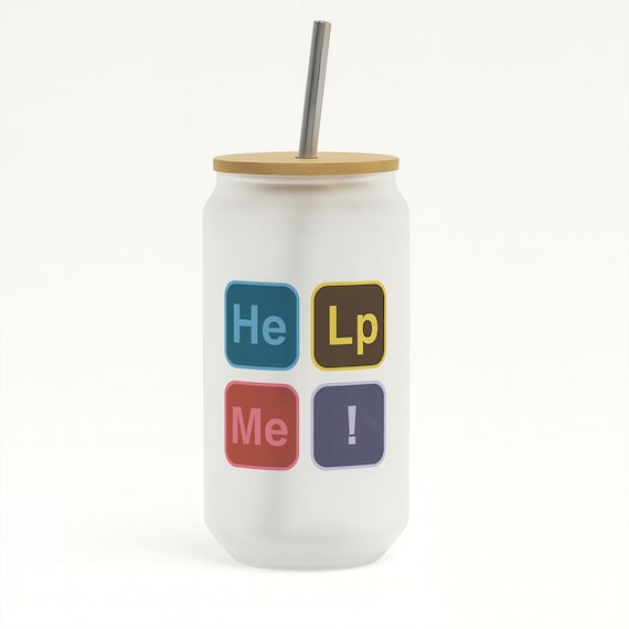 Graphic designer gift - help me 18oz glass tumbler with bamboo lid and metal straw