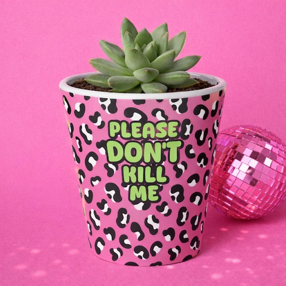 Funny Leopard Print Plant Pot | Sassy Plant Lover Gift | Novelty Indoor Planter | Pink or Blue Animal Print Pot | Houseplant Gift