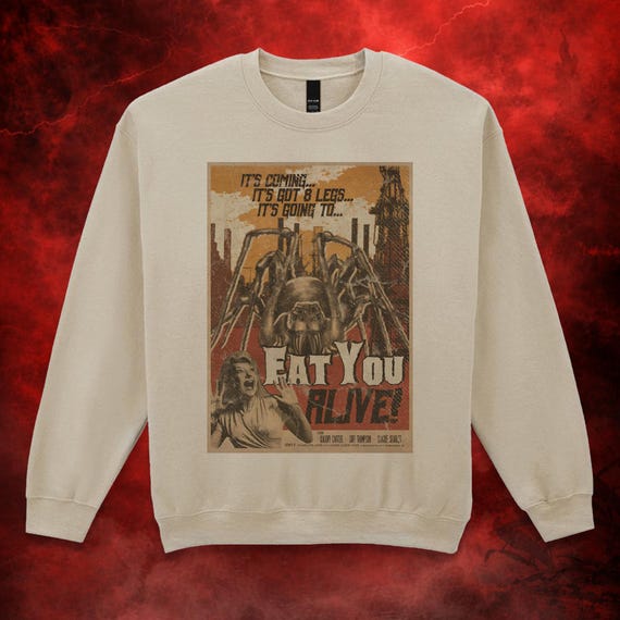 Unisex Oversized Graphic Jumper – Vintage Horror Style Sweatshirt – Soft Sand Colour – Relaxed Fit Jumper