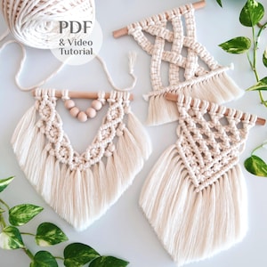 VIDEO Tutorial & PDF (3-in-1 Set) Mini Macrame Wall Hanging Patterns DIY Boho Decor