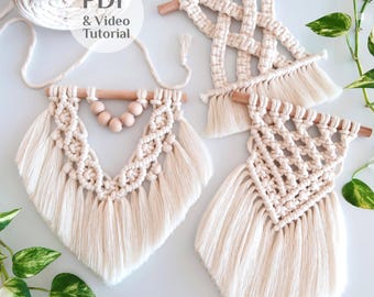 3-in-1 VIDEO Anleitung & PDF Mini Makramee Wandbehang Muster DIY Boho Decor