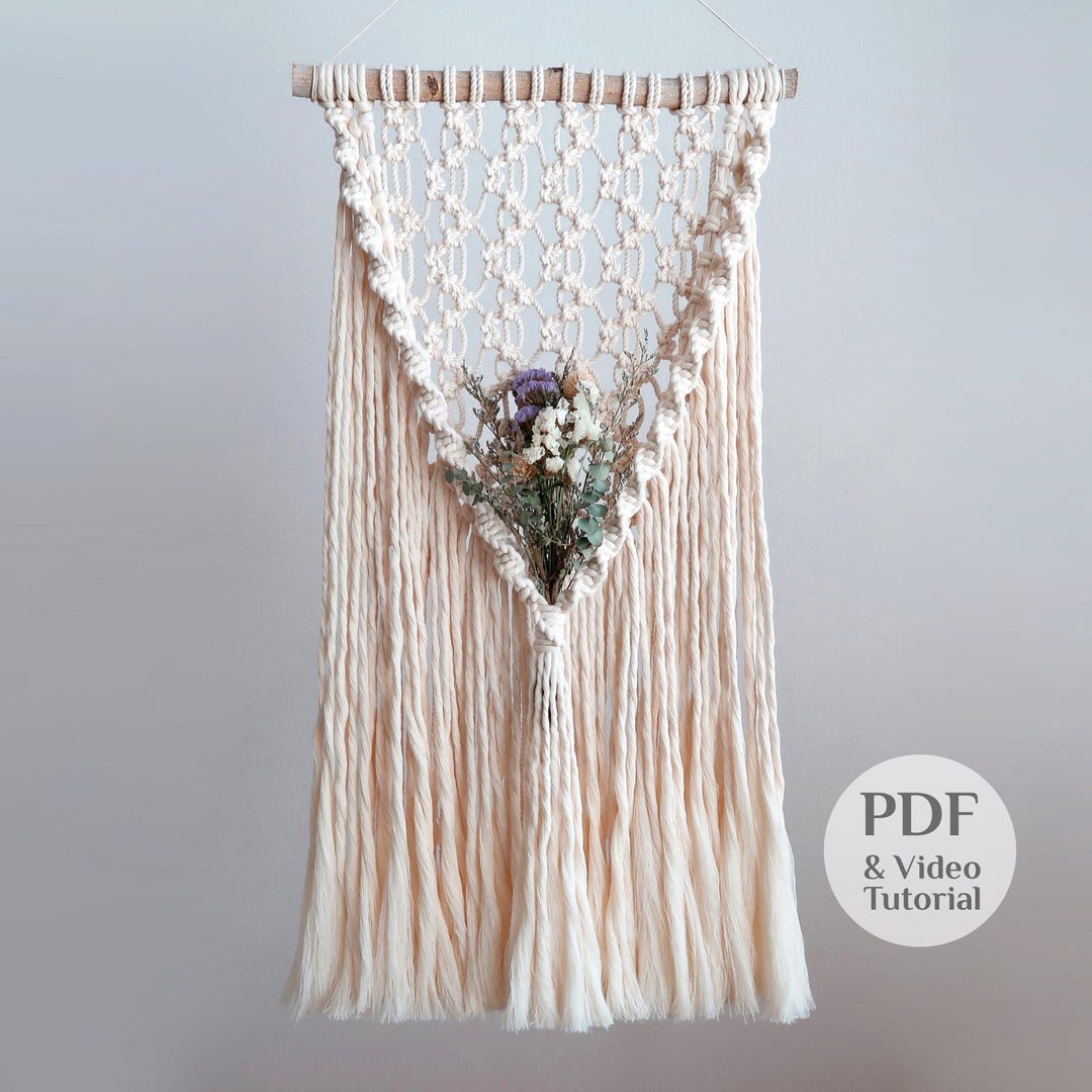 VIDEO Tutorial & PDF | Macrame Dried Flower Wall Hanging Pattern, DIY ...