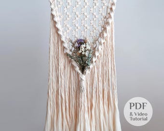 VIDEO Nähanleitung & PDF | Makramee Getrocknete Blumen Wandbehang Muster, DIY Digital Guide