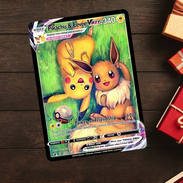 Pokémon Card - Pikachu and Eevee Vmax - Custom made - New in 2023 - great gift - friendship