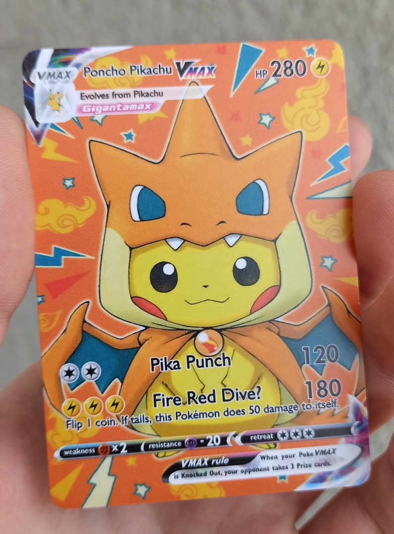 Unique Pikachu Poncho Vmax Custom Made Pokemon Card Only Etsy