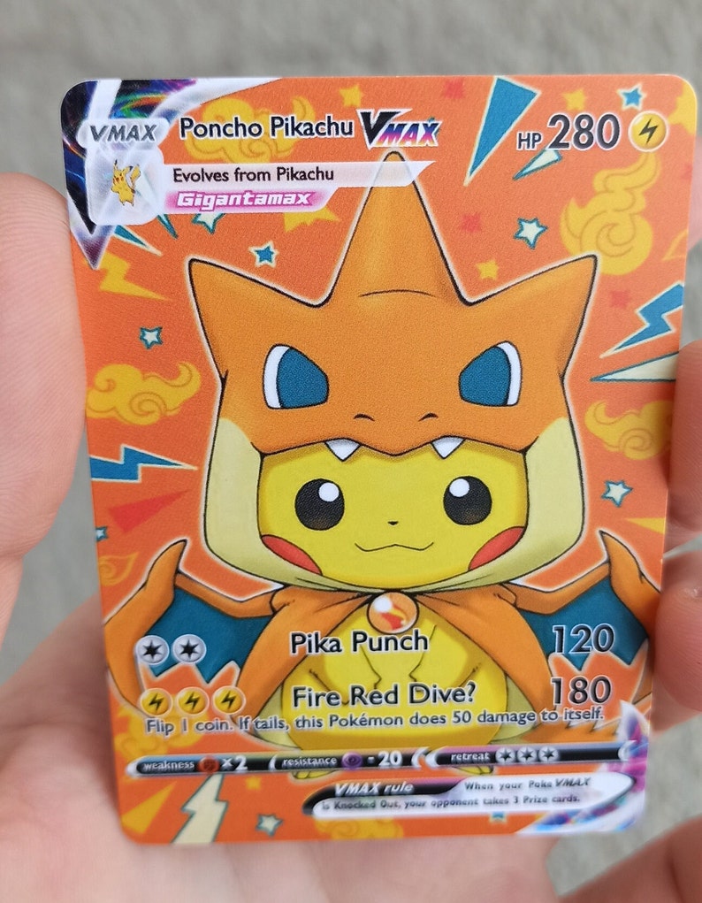 Unique Pikachu Poncho Vmax Custom Made Pokemon Card Only Etsy