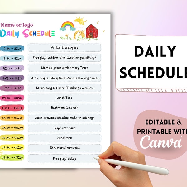 Daycare Daily Schedule - Etsy