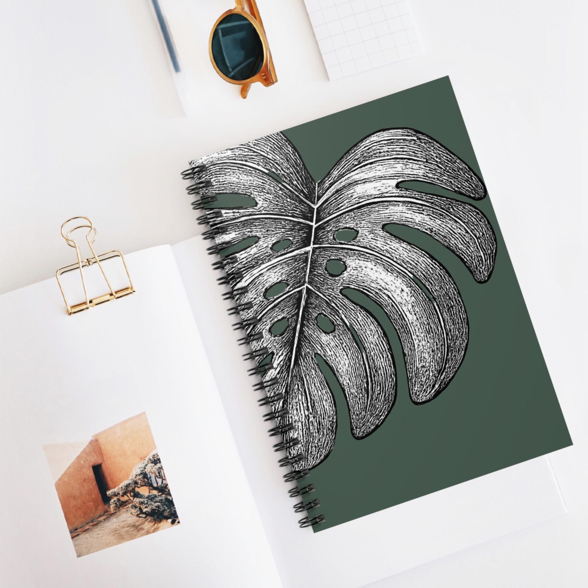 Monstera Sketch Spiral Notebook - Green Botanical Ruled Journal - Etsy