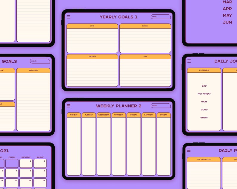 Undated Retro Life Planner with Hyperlinks | Digital Planner for iPad, Goodnotes, Notability | Template Digital Planner | 2021 Calendar image 8