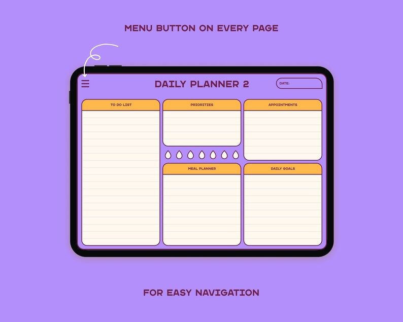 Undated Retro Life Planner with Hyperlinks | Digital Planner for iPad, Goodnotes, Notability | Template Digital Planner | 2021 Calendar image 5