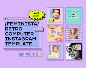 FEMINISTA Instagram Template Retro Futuristic Lo-fi Nostalgia