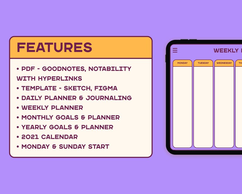 Undated Retro Life Planner with Hyperlinks | Digital Planner for iPad, Goodnotes, Notability | Template Digital Planner | 2021 Calendar image 2