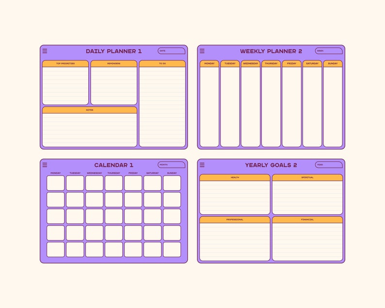 Undated Retro Life Planner with Hyperlinks | Digital Planner for iPad, Goodnotes, Notability | Template Digital Planner | 2021 Calendar image 6
