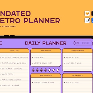 Undated Retro Life Planner with Hyperlinks | Digital Planner for iPad, Goodnotes, Notability | Template Digital Planner | 2021 Calendar image 1