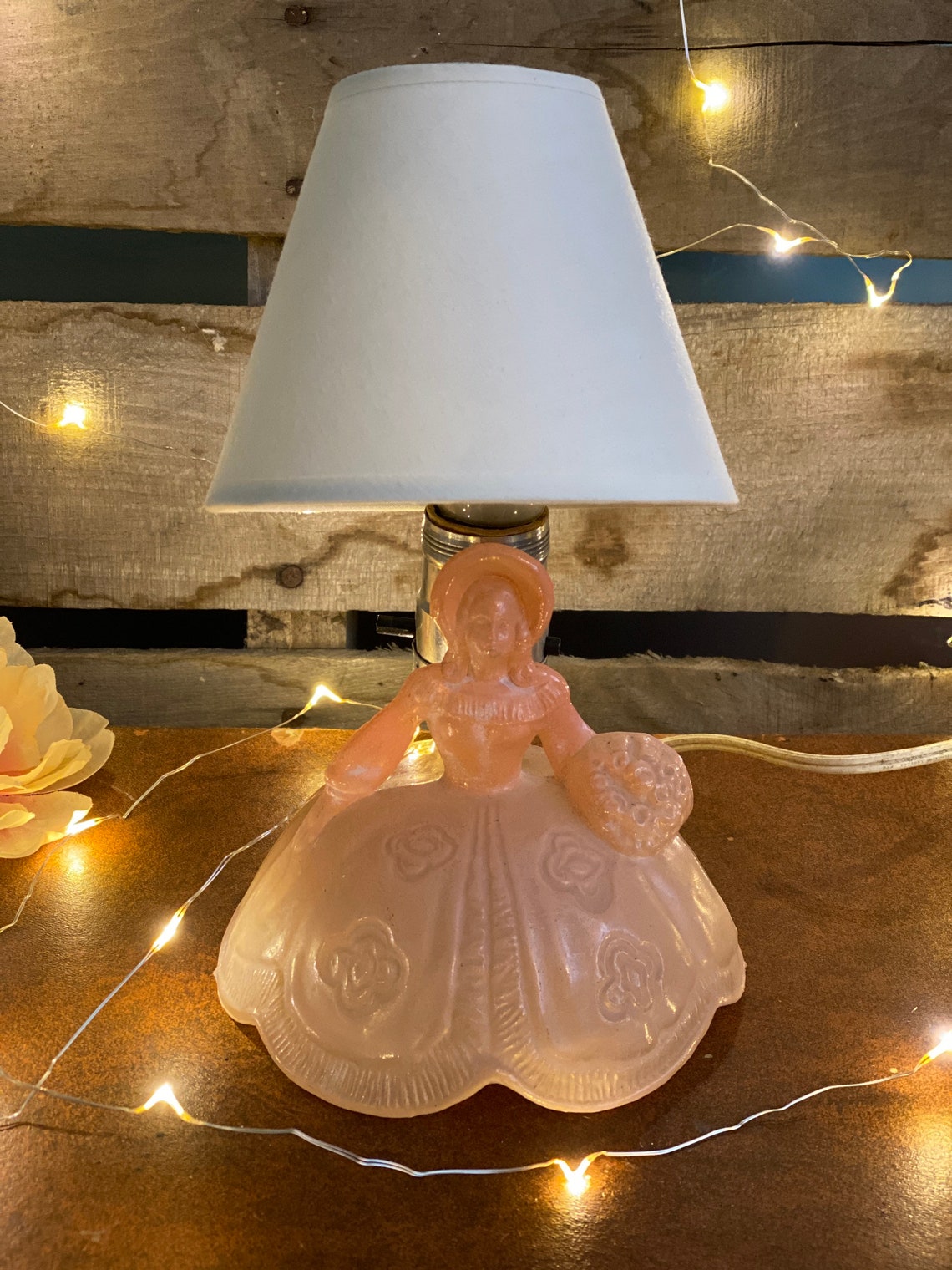Vintage Pink Glass Victorian Lady Lamp Etsy