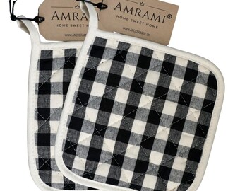 AMRAMI Topflappen Baumwolle, hitzebeständige Topfuntersetzer zum Kochen und Backen, waschbar, kariert (Doppelpack (2)