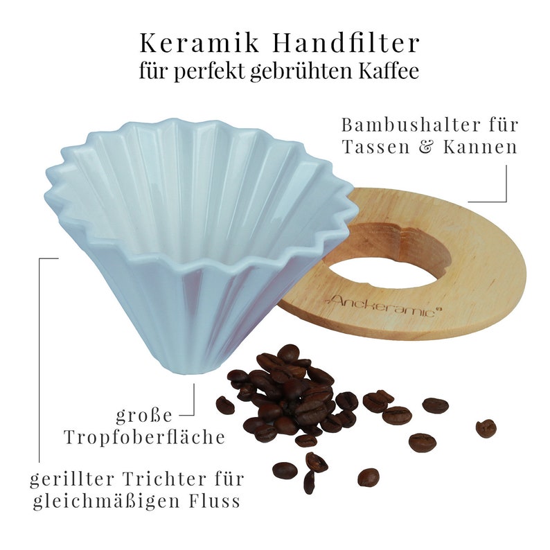Keramik Kaffee-Handfilter Halter, Handmade 200gr, 8cm x 12cmØ Pastellblau Bild 2