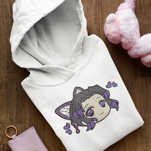 Embroidered Shinobu Insect Breathing Kids Hooded Sweatshirt